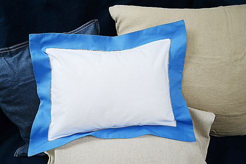 Baby Pillow Sham. White with French Blue border.12"x16" pillow
